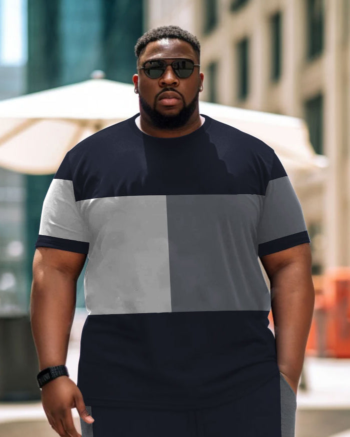 Big & Tall Geometric Striped T-Shirt Shorts Set for big men view 2