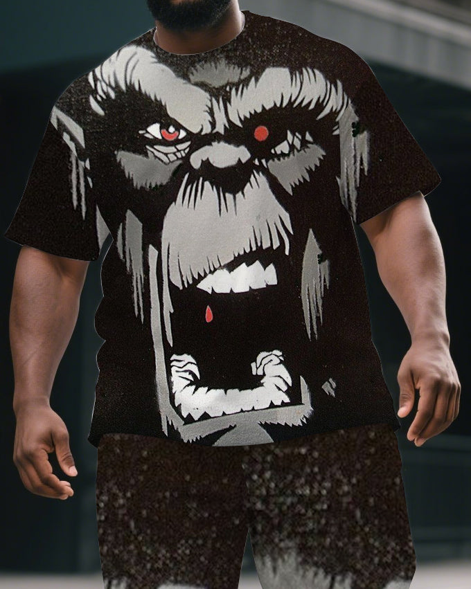 Big & Tall Graphic Streetwear T-Shirt Shorts Set for big men view 2