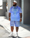 Big & Tall Blue Graphic T-Shirt Shorts Set for big men view 1