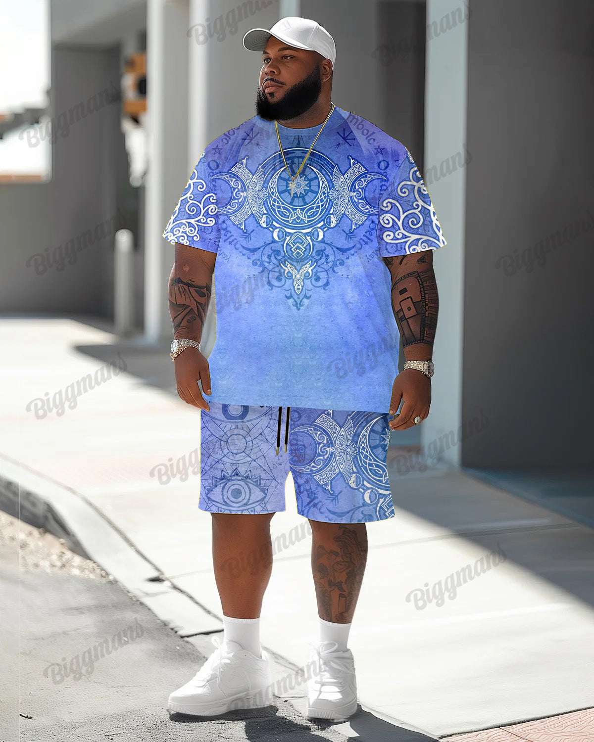 Big & Tall Blue Graphic T-Shirt Shorts Set for big men view 1