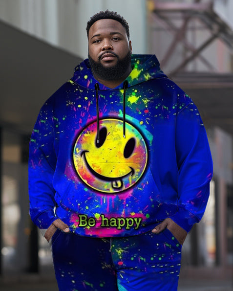 Big & Tall Blue Smiley Hoodie Sweatpants Set for big men view 2