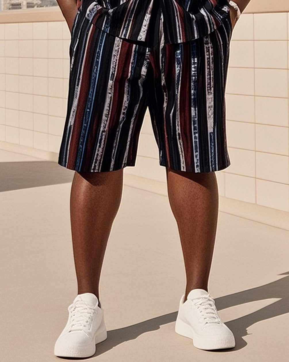 Big & Tall Colorblock Striped T-Shirt Shorts Set for big men view 3