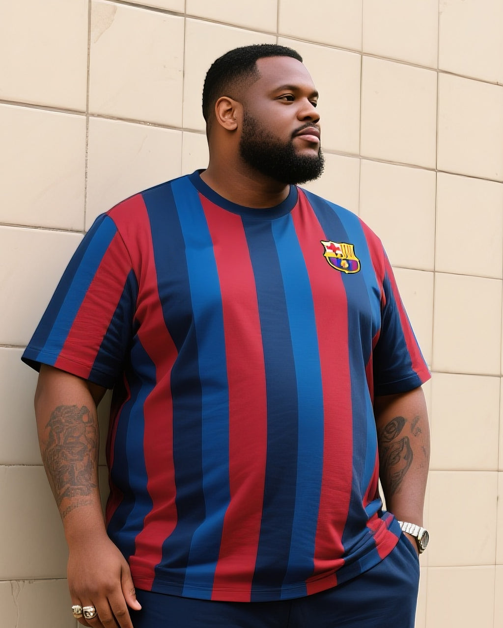 Big & Tall Blue Colorblock T-Shirt Pants Set for big men view 2