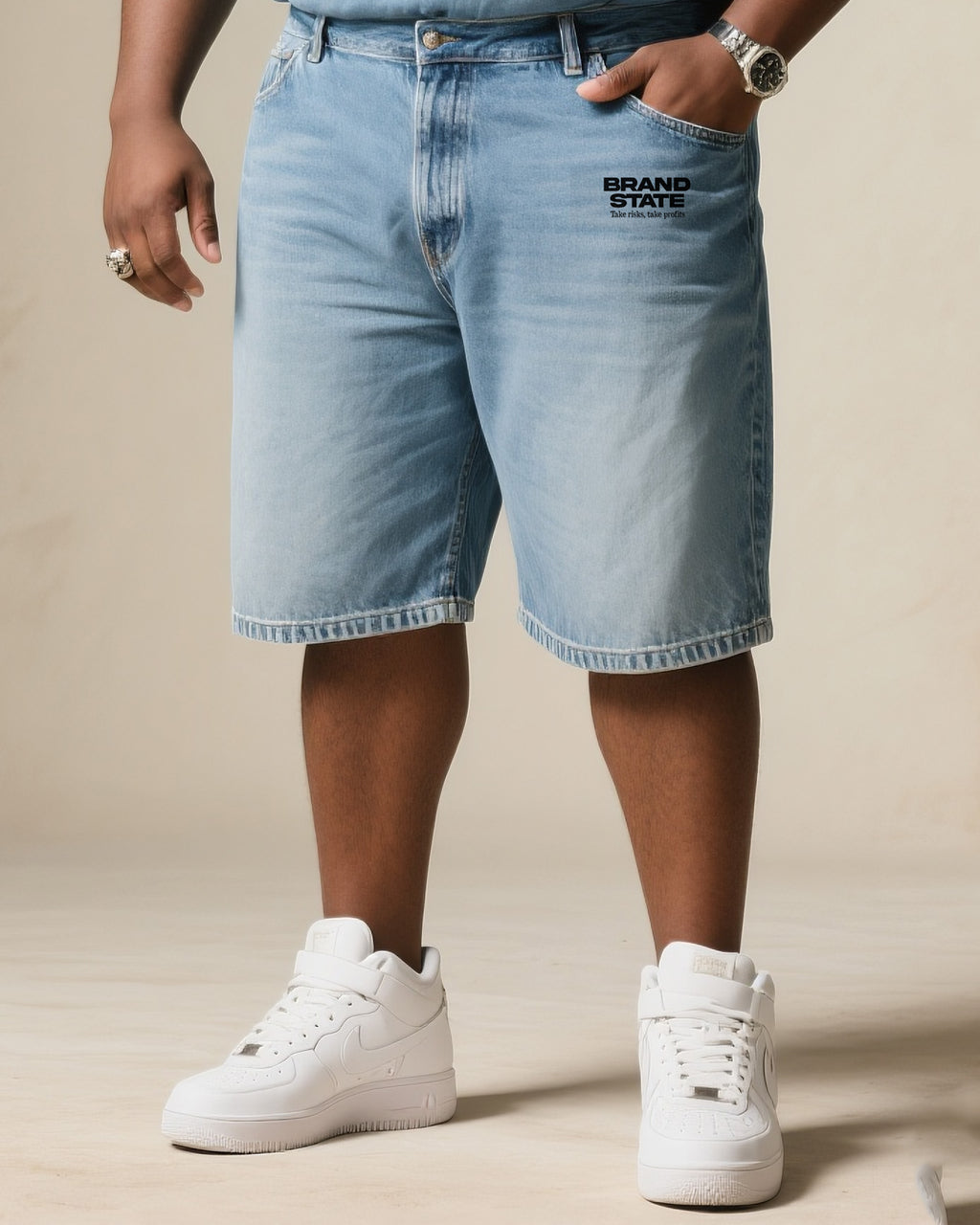 Big & Tall Black Denim Graphic T-Shirt Shorts Set for big men view 3