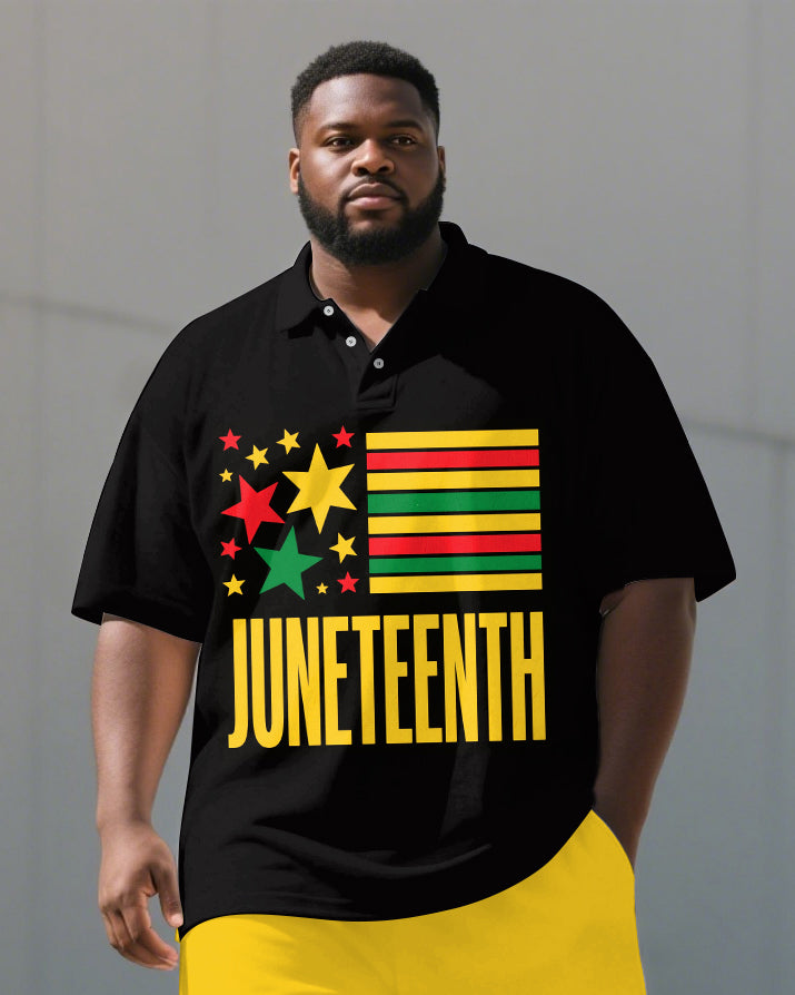 Big & Tall Juneteenth Striped Graphic Polo Shorts Set for big men view 2