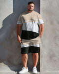 Big & Tall Khaki Colorblock T-Shirt Shorts Set for big men view 2