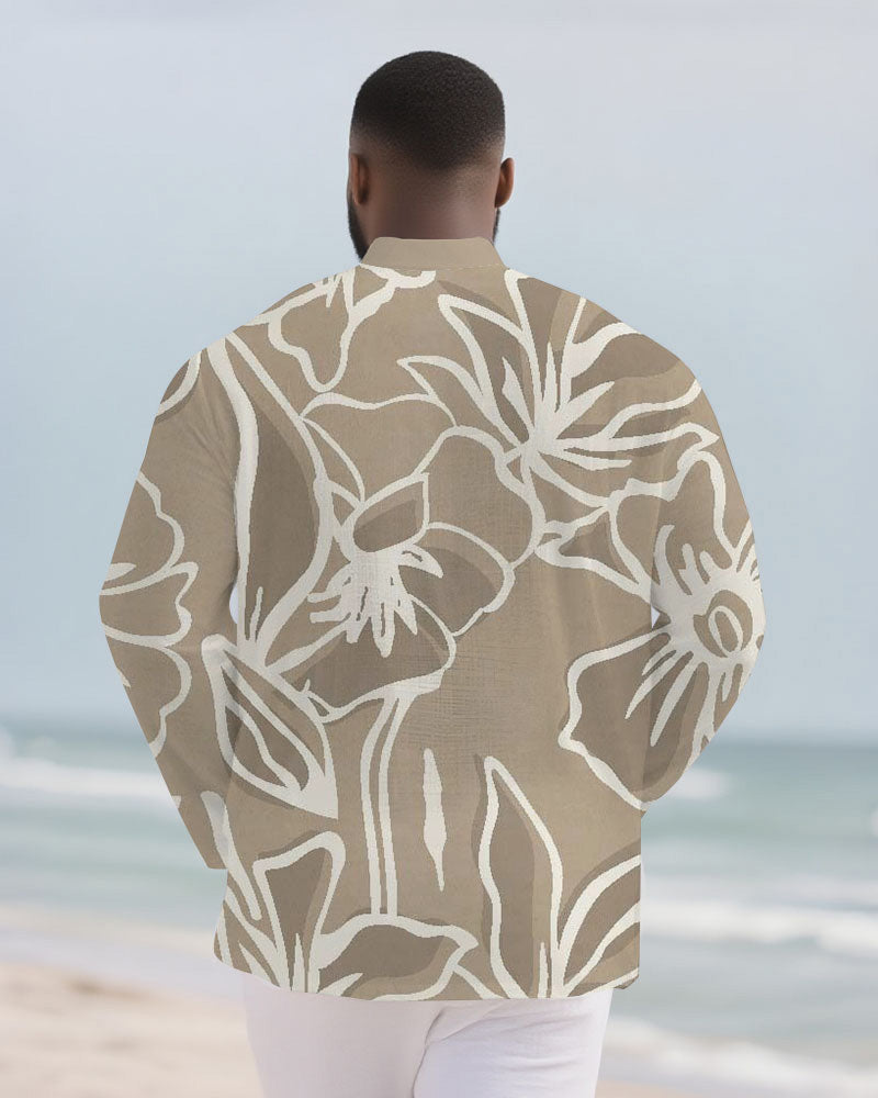 Big & Tall Graphic Floral Patchwork Long Sleeve Shirt for big men view 3