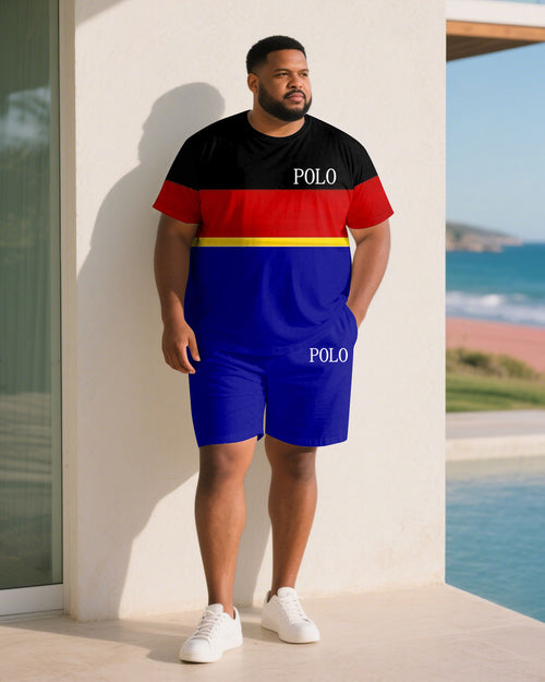 Big & Tall Black Blue Streetwear T-Shirt Shorts Set for big men view 1
