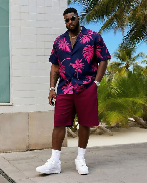 Big & Tall Hawaiian Colorblock T-Shirt Shorts Set for big men view 1