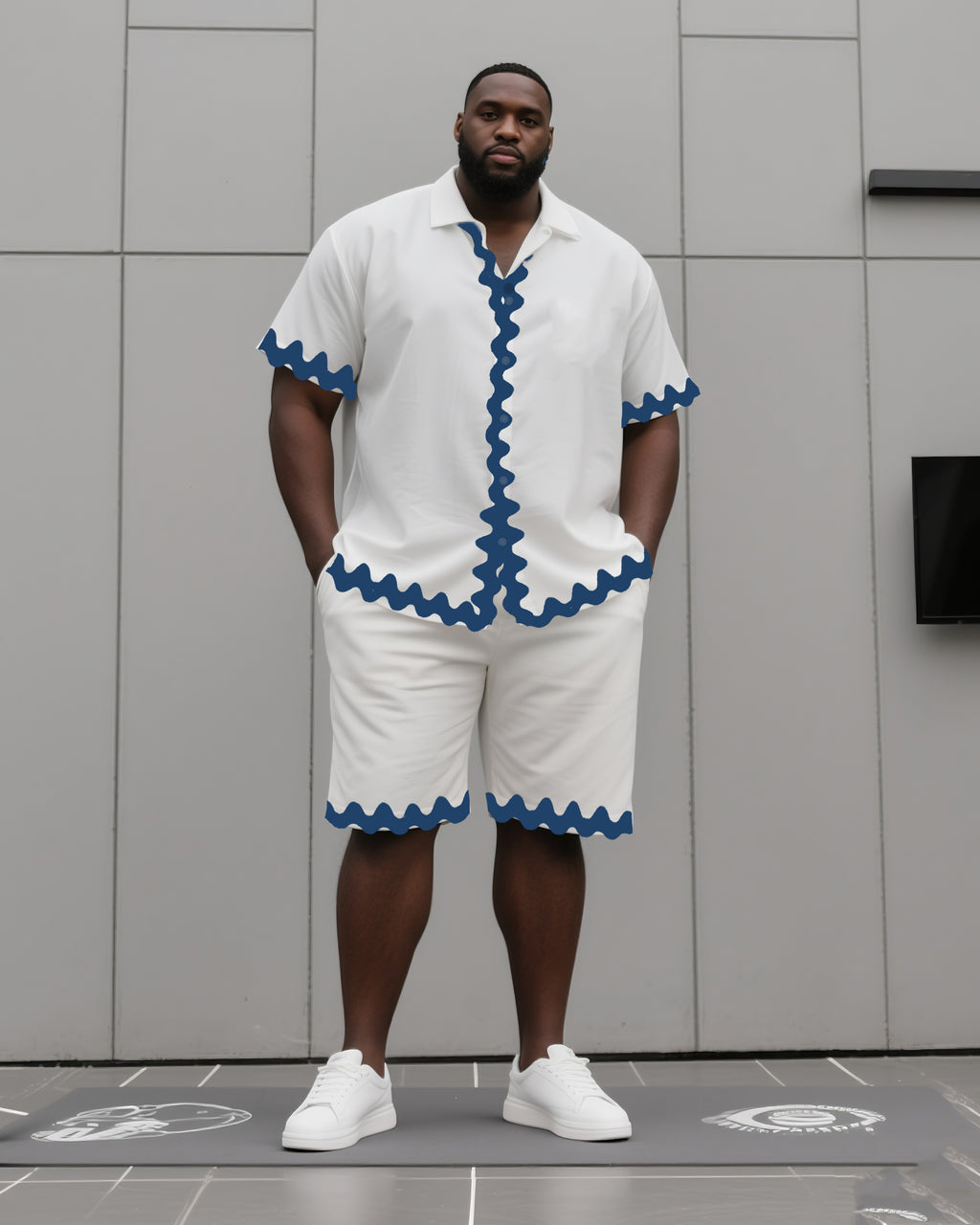Big & Tall Colorblock Geometric T-Shirt Shorts Set for big men view 3