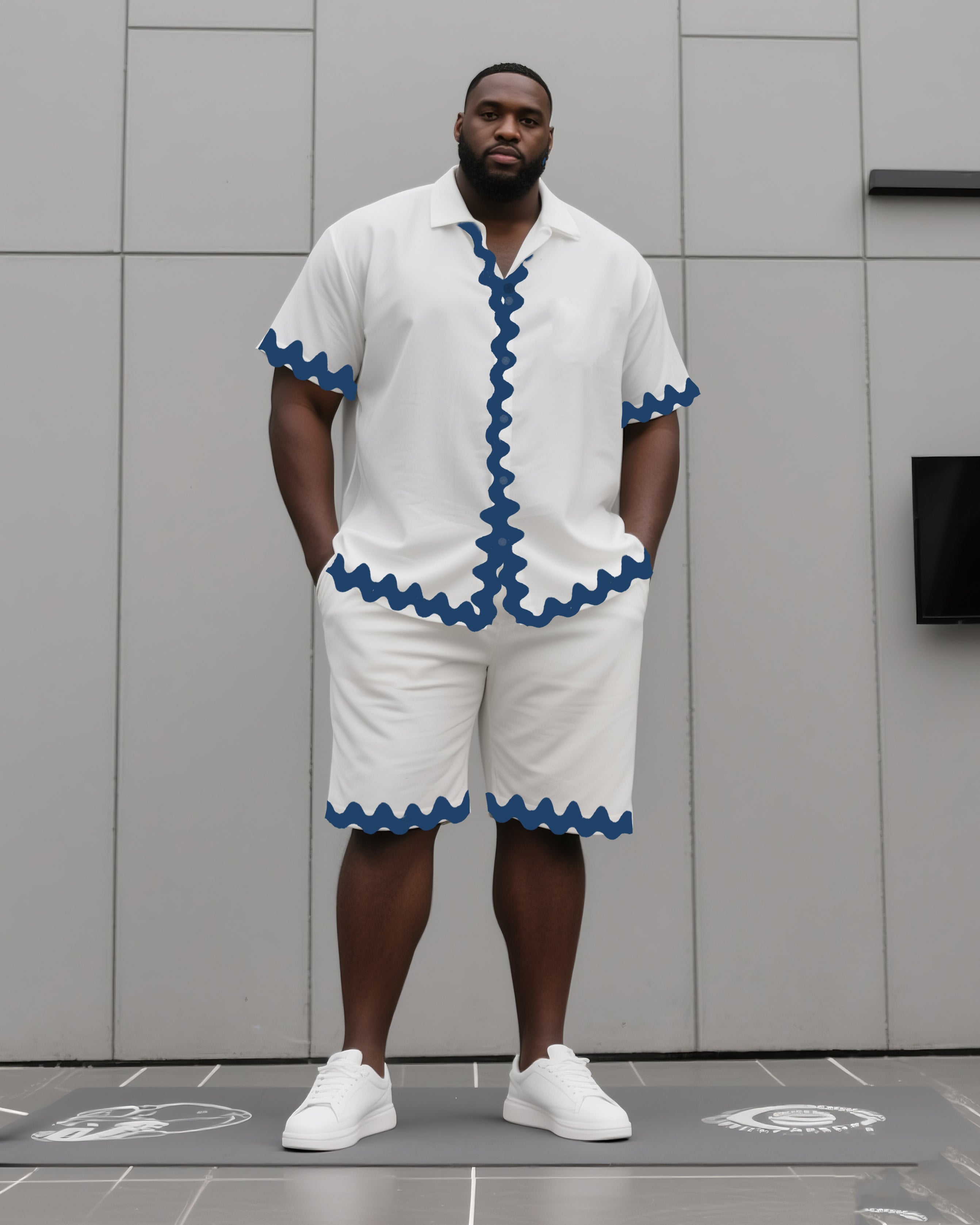 Big & Tall Colorblock Geometric T-Shirt Shorts Set for big men view 3