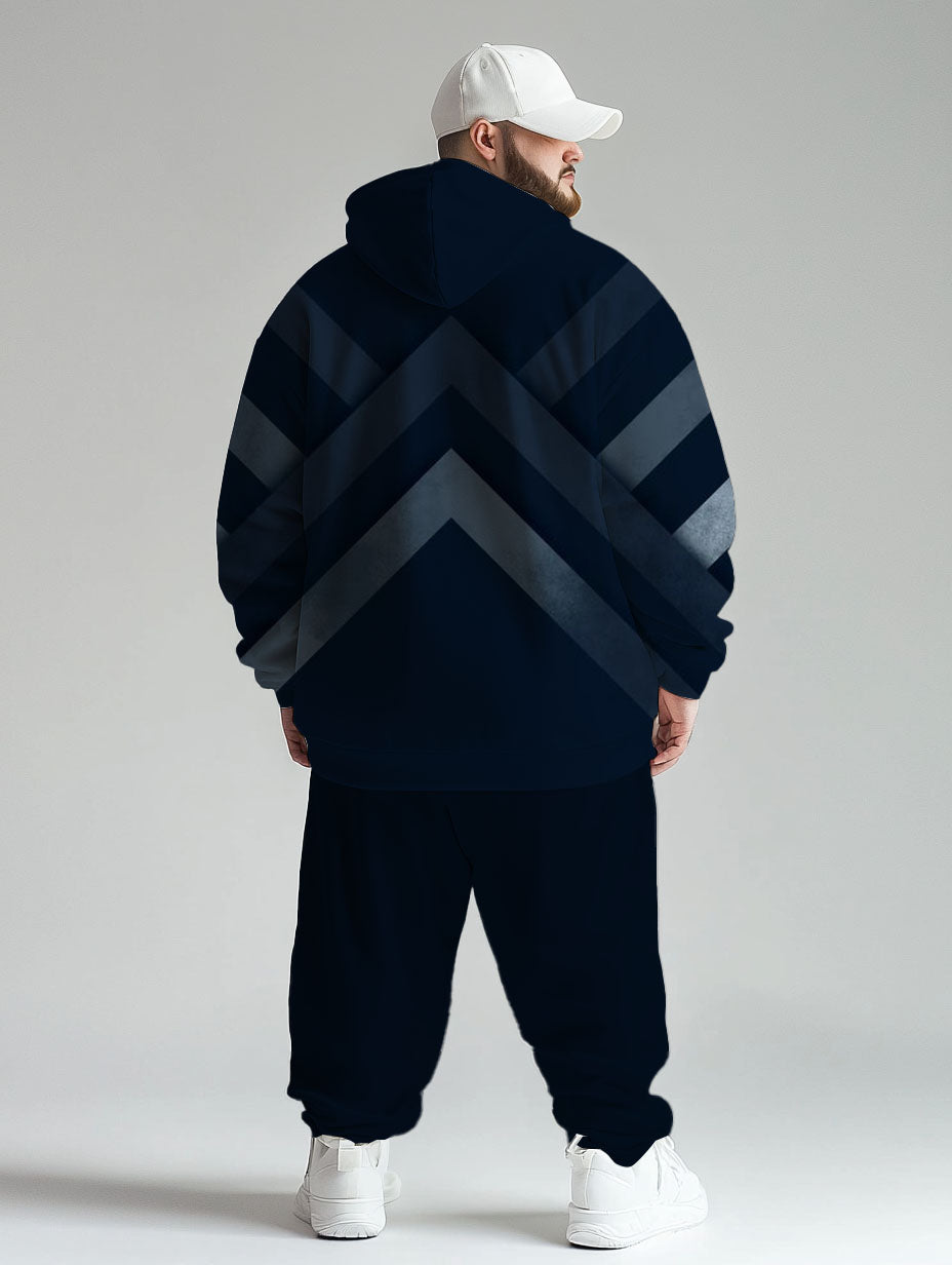 Big & Tall Blue Striped Graphic Hoodie Sweatpants Set for big men view 4
