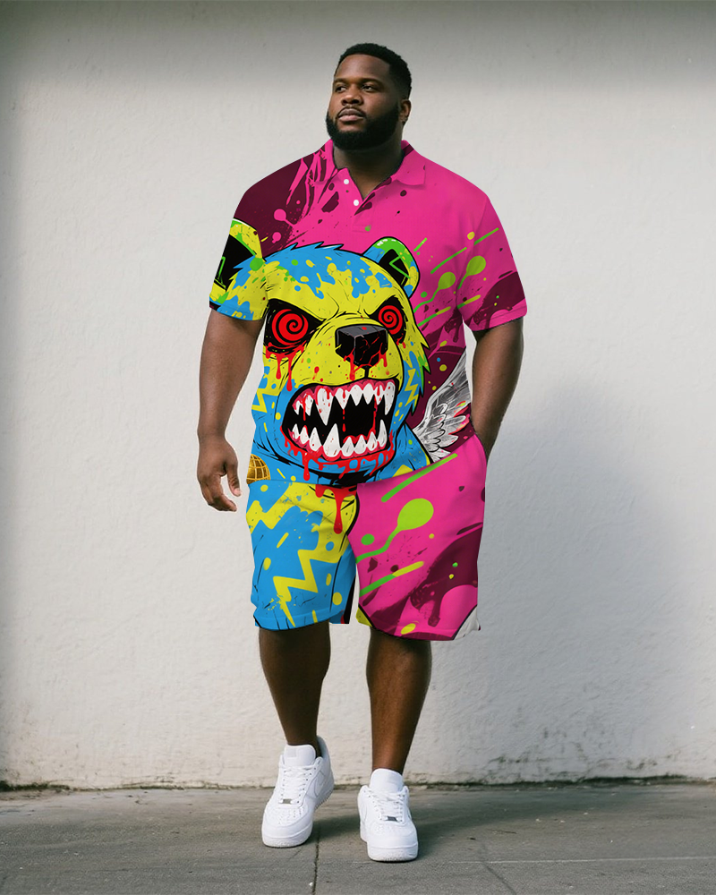 Big & Tall Splash Ink Polo Shorts Set for big men view 1
