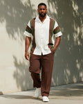 Big & Tall Brown Striped T-Shirt Pants Set for big men view 1