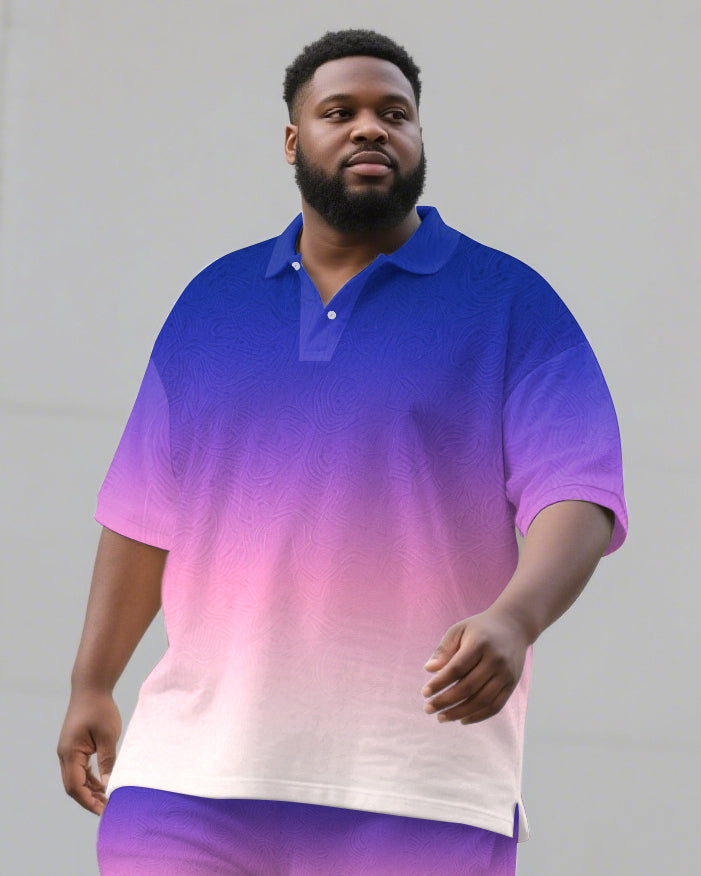 Big & Tall Purple Gradient Polo Shorts Set for big men view 2