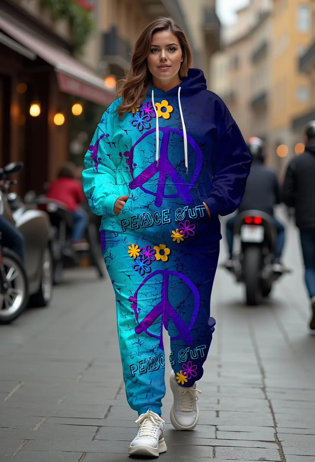 Big & Tall Blue Floral Hoodie Sweatpants Set for big men view 2