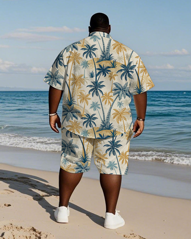 Big & Tall Blue Yellow Hawaiian T-Shirt Shorts Set for big men view 4