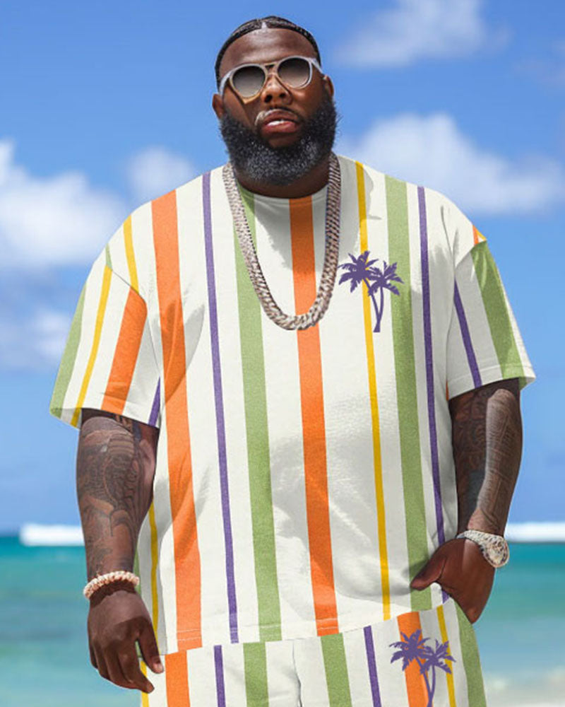 Big & Tall Hawaiian Striped T-Shirt Shorts Set for big men view 3