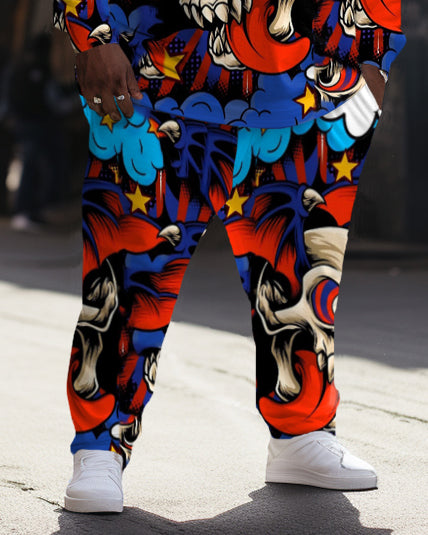 Big & Tall Smiley Skull Hoodie Sweatpants Set for big men view 3