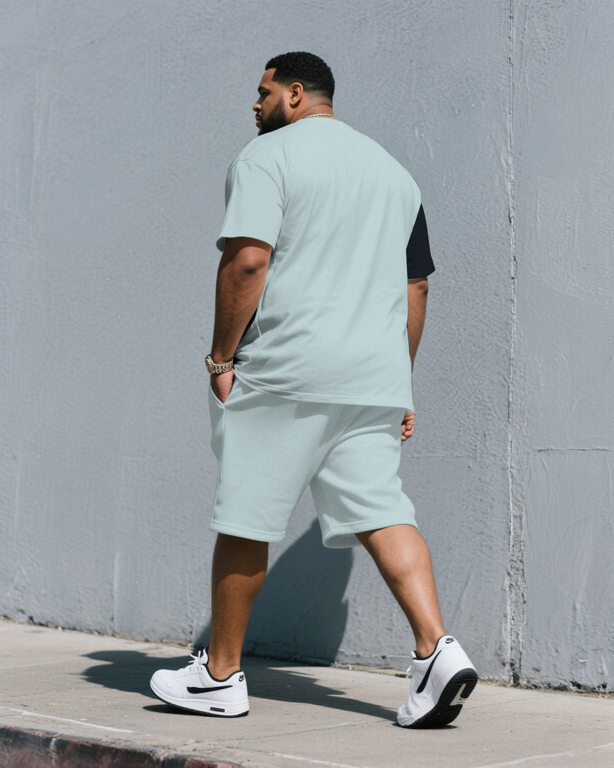 Big & Tall Blue Geometric T-Shirt Shorts Set for big men view 4