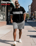 Big & Tall Black Patchwork Polo Shorts Set for big men view 2