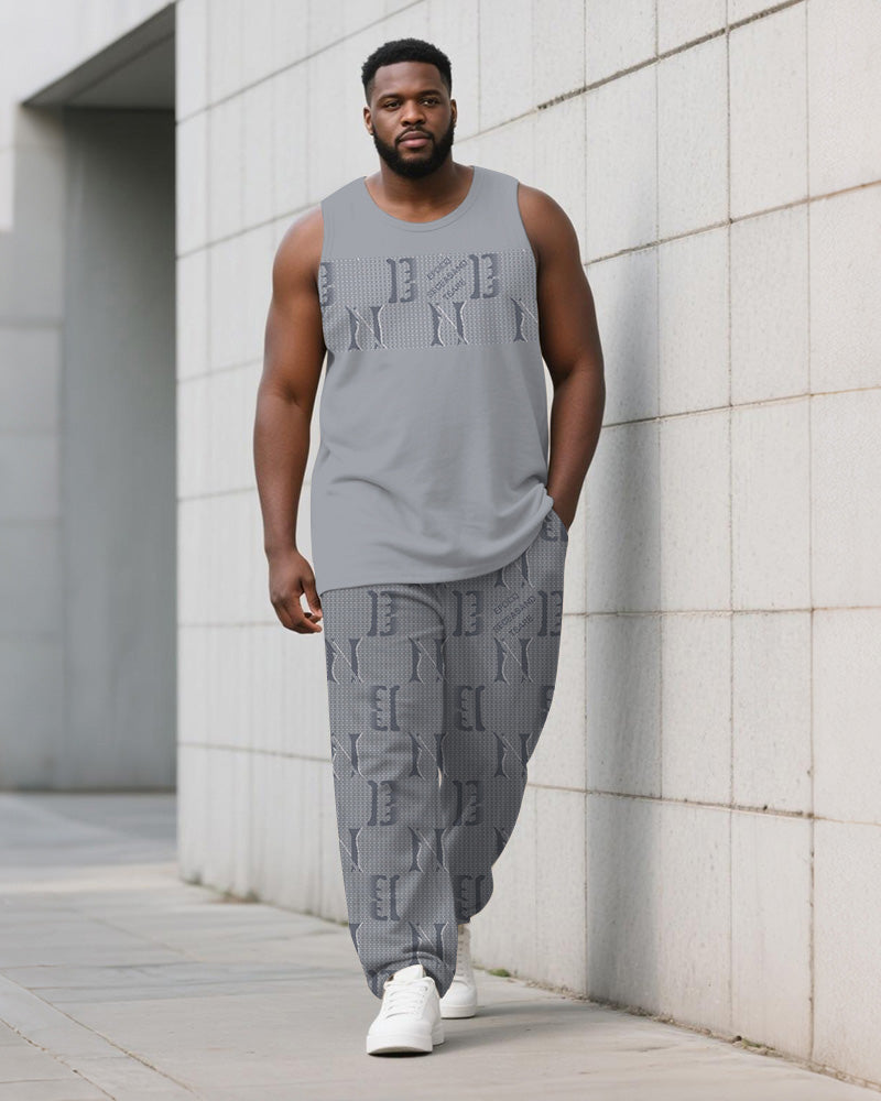 Big & Tall Gray Geometric Graphic Vest Pants Set for big men view 1