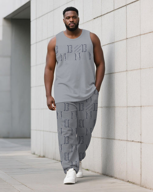 Big & Tall Gray Geometric Graphic Vest Pants Set for big men view 1