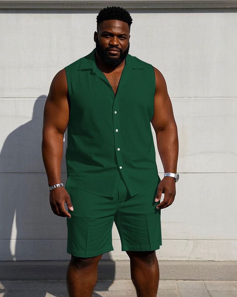 Big & Tall Solid Color T-Shirt Shorts Set for big men view 8