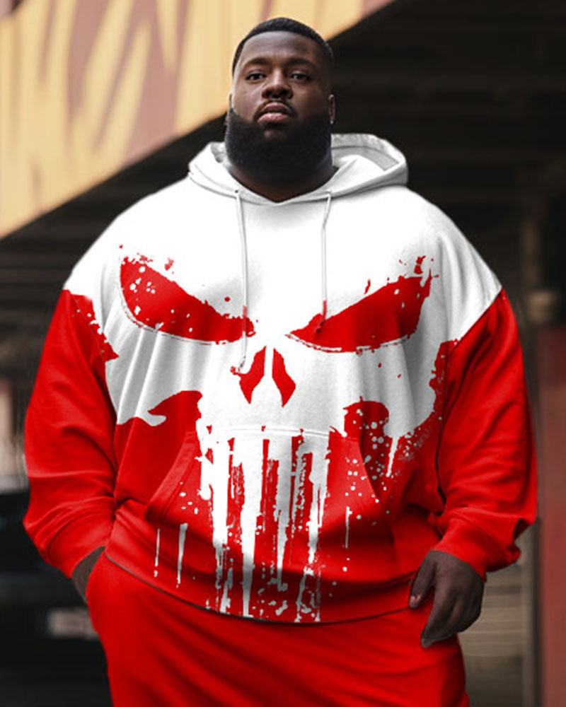 Big & Tall Colorblock Skull Hoodie Sweatpants Set for big men view 2