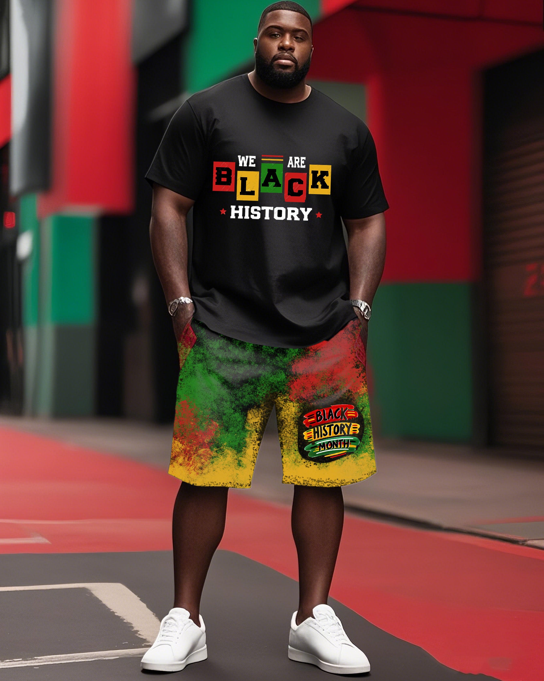 Big & Tall Graffiti T-Shirt Shorts Set for big men view 1