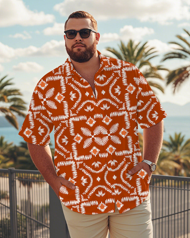 Big & Tall Orange Hawaiian Graphic Short Sleeve Shirt for big men view 1