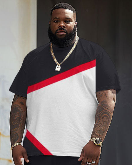 Big & Tall Red Colorblock Striped T-Shirt Shorts Set for big men view 3
