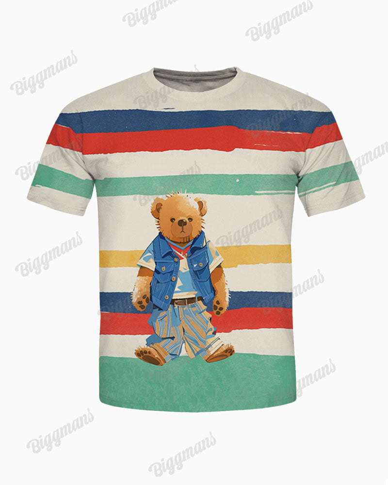 Big & Tall Striped Graphic T-Shirt Pants Set for big men view 3