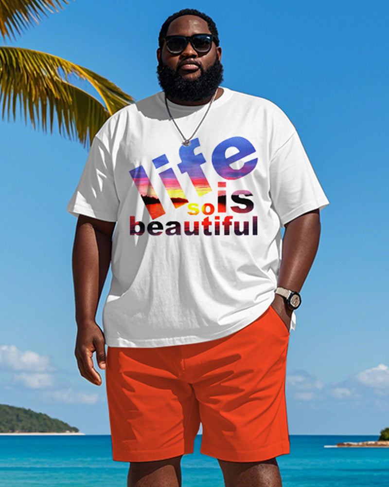 Big & Tall Hawaiian Gradient T-Shirt Shorts Set for big men view 1