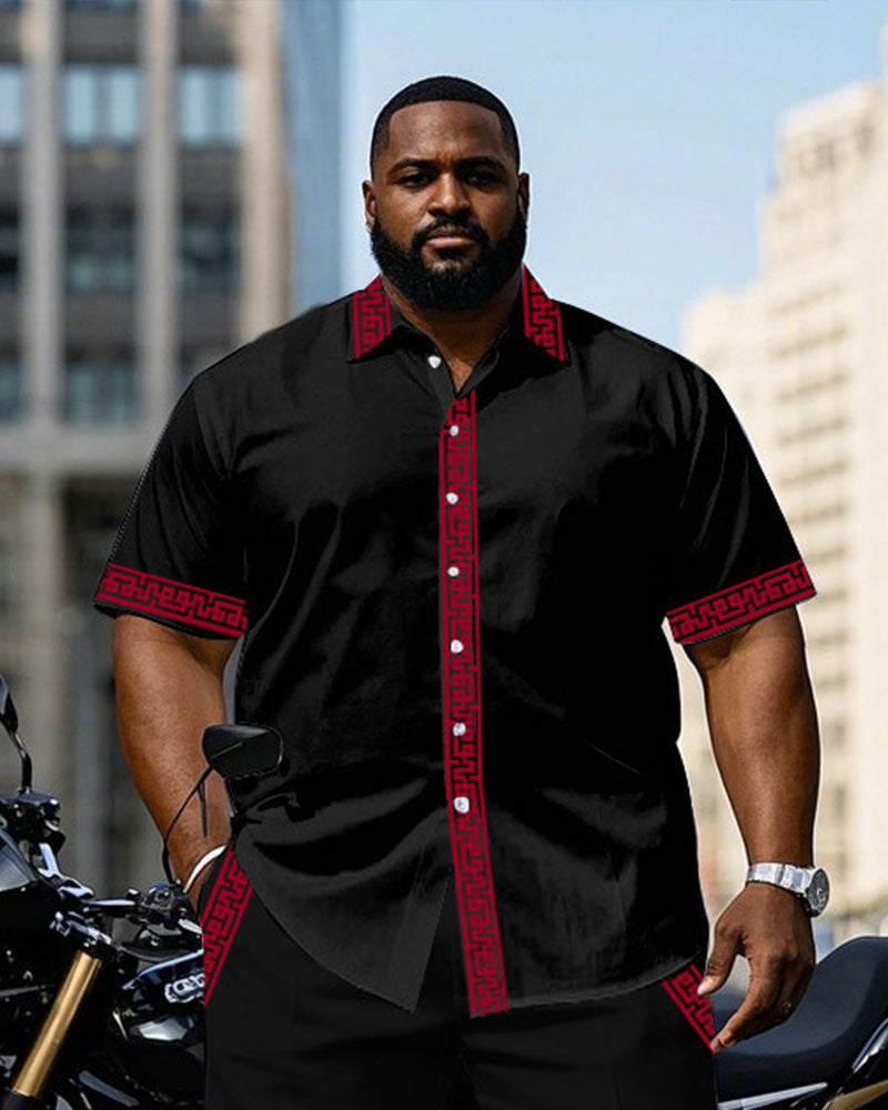 Big & Tall Black Red T-Shirt Pants Set for big men view 2