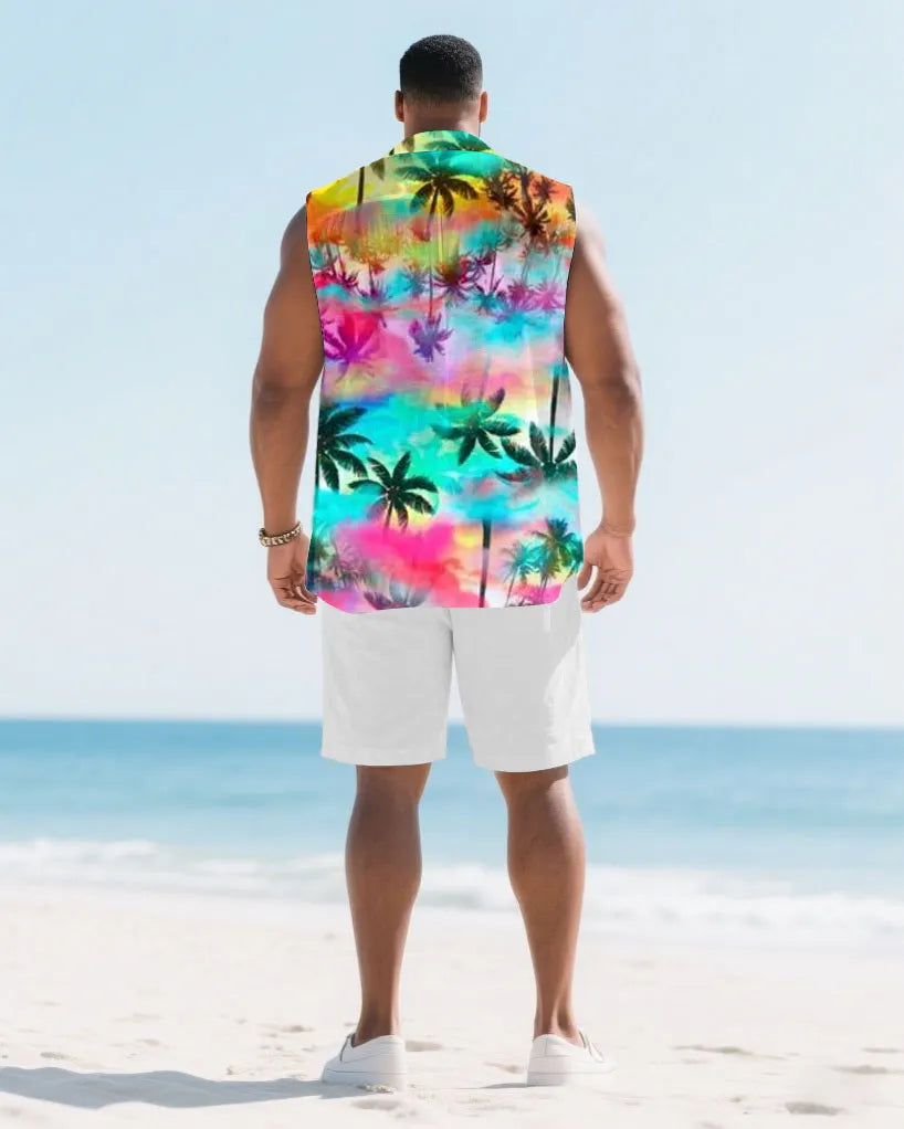 Big & Tall Hawaiian Graphic T-Shirt Shorts Set for big men view 4