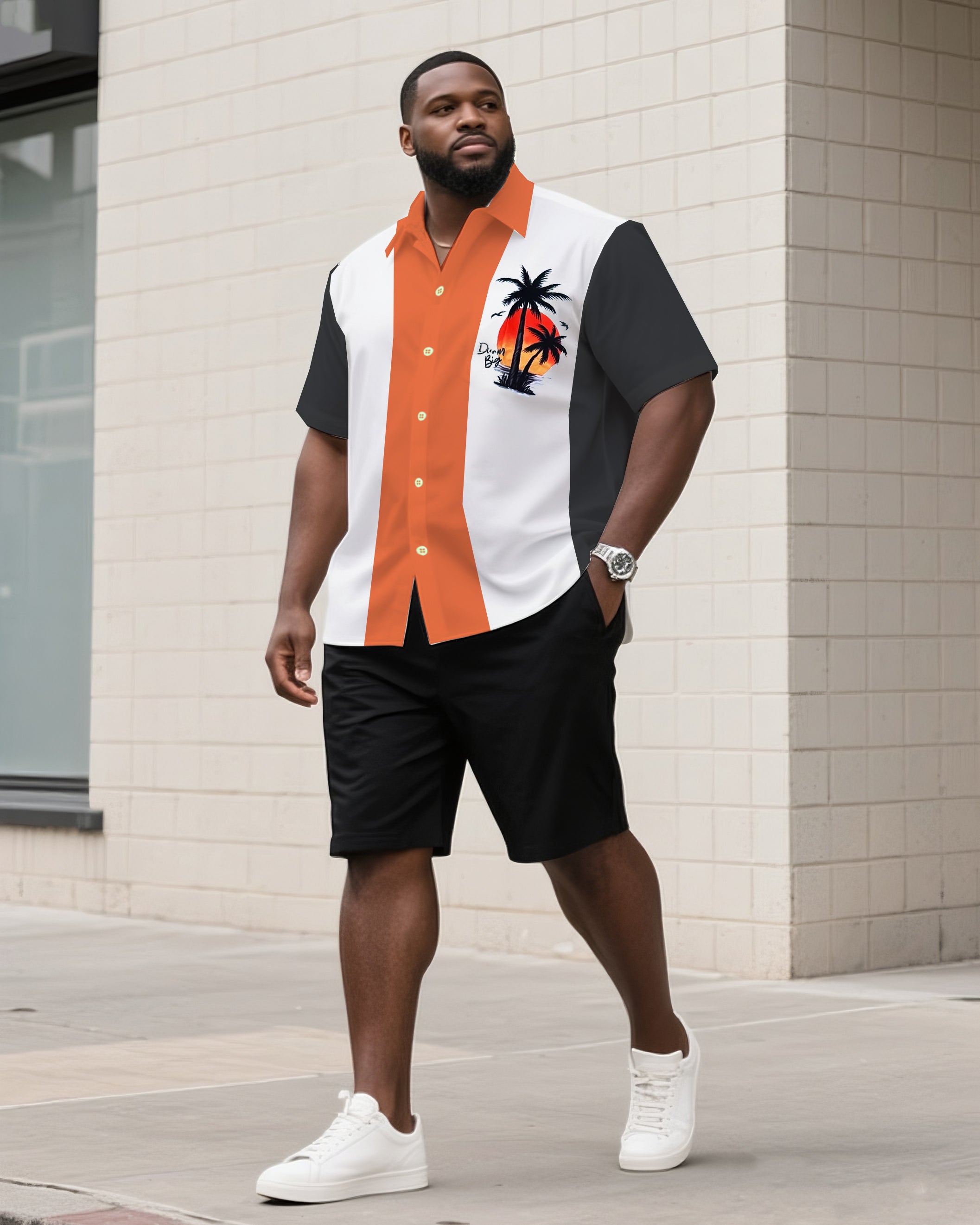 Big & Tall Hawaiian Striped T-Shirt Shorts Set for big men view 1