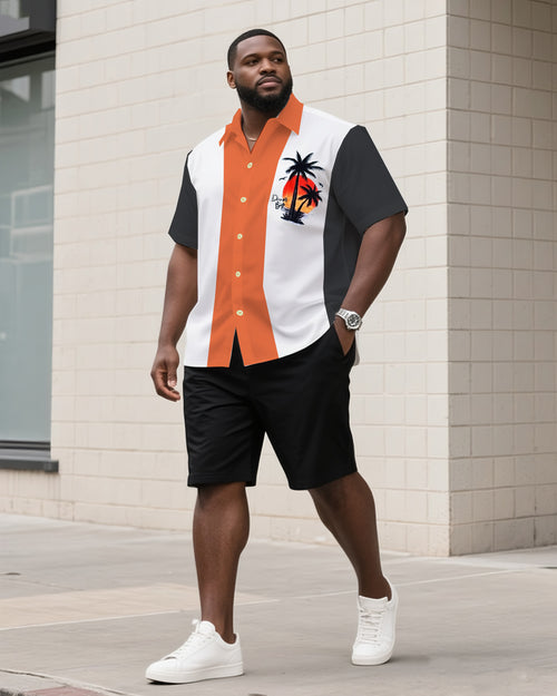 Big & Tall Hawaiian Striped T-Shirt Shorts Set for big men view 1
