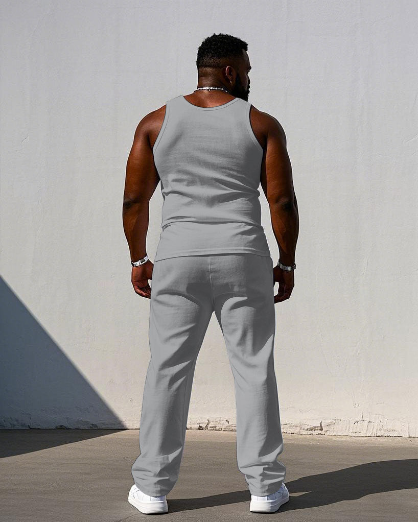 Big & Tall Gray Hawaiian Colorblock Vest Pants Set for big men view 4