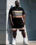 Big & Tall Colorblock Striped T-Shirt Shorts Set for big men view 1