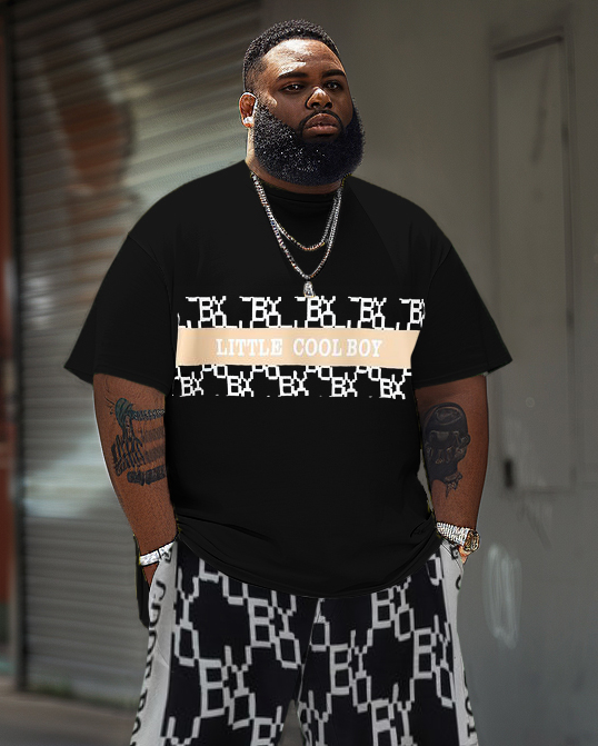 Big & Tall Striped Graphic T-Shirt Shorts Set for big men view 2