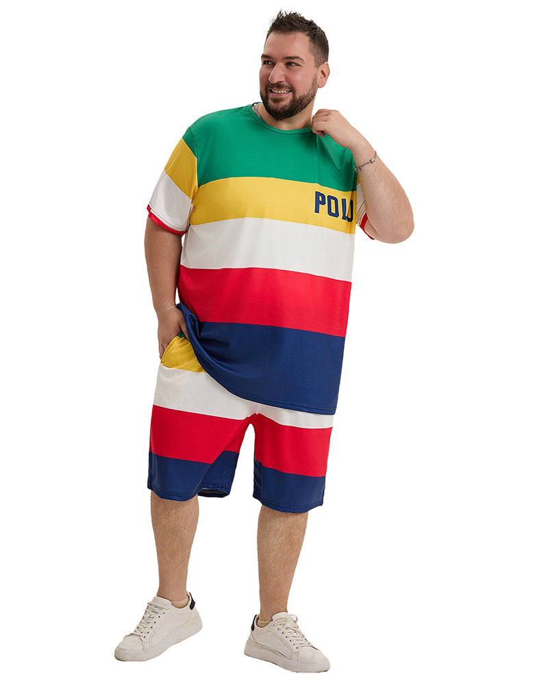 Big & Tall Striped T-Shirt Shorts Set for big men view 6