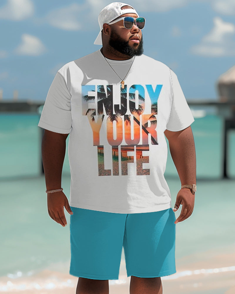 Big & Tall Hawaiian Gradient T-Shirt Shorts Set for big men view 1