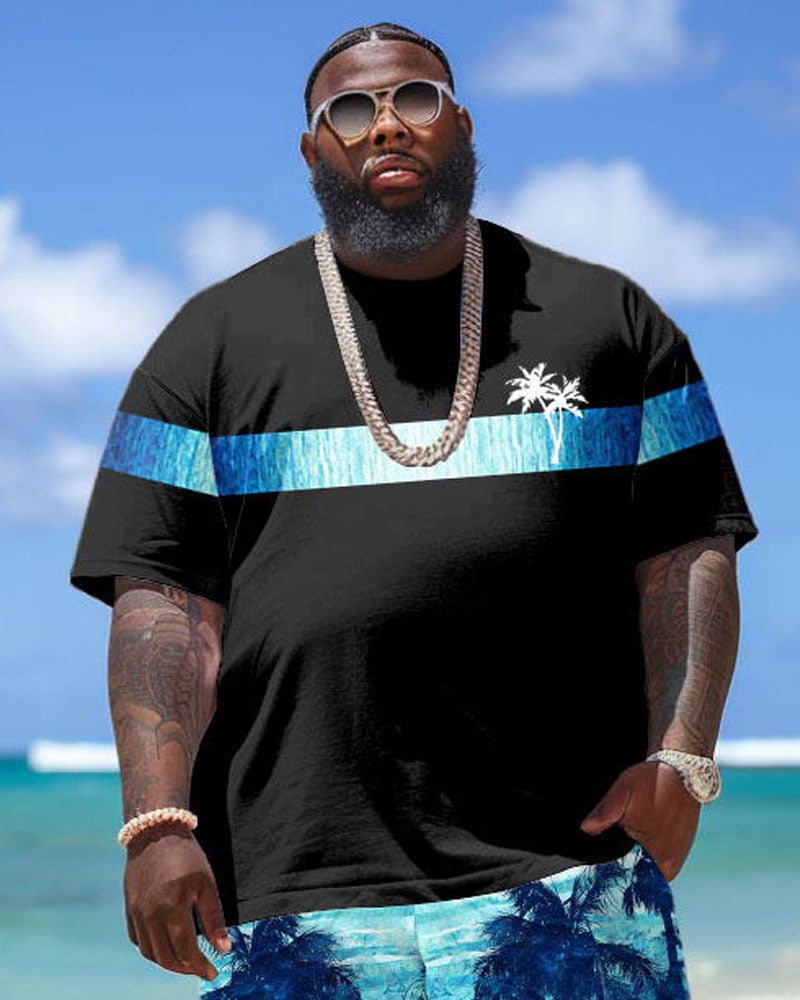 Big & Tall Hawaiian Gradient T-Shirt Shorts Set for big men view 3