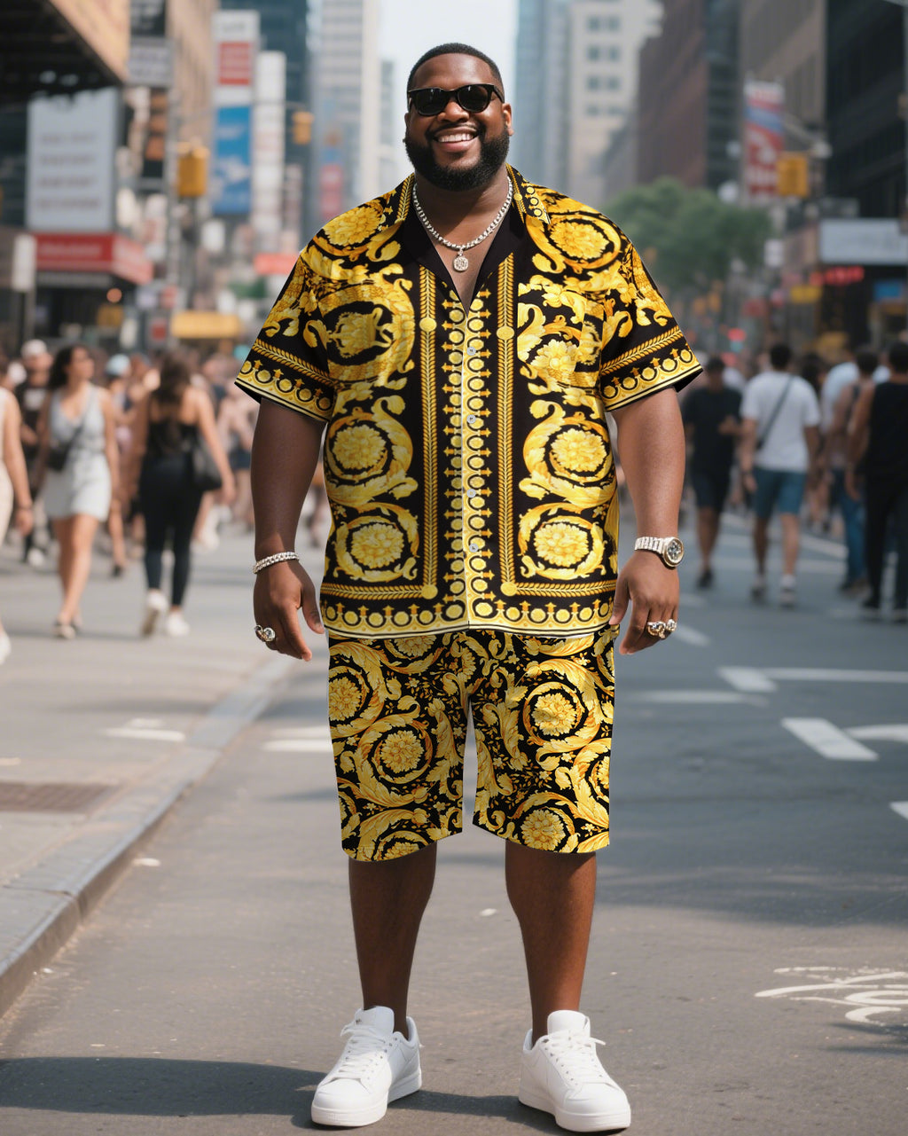 Big & Tall Graphic Vintage T-Shirt Shorts Set for big men view 1
