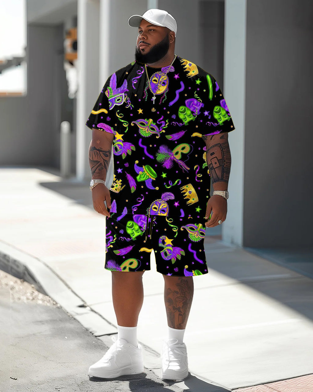 Big & Tall Graphic T-Shirt Shorts Set for big men view 1