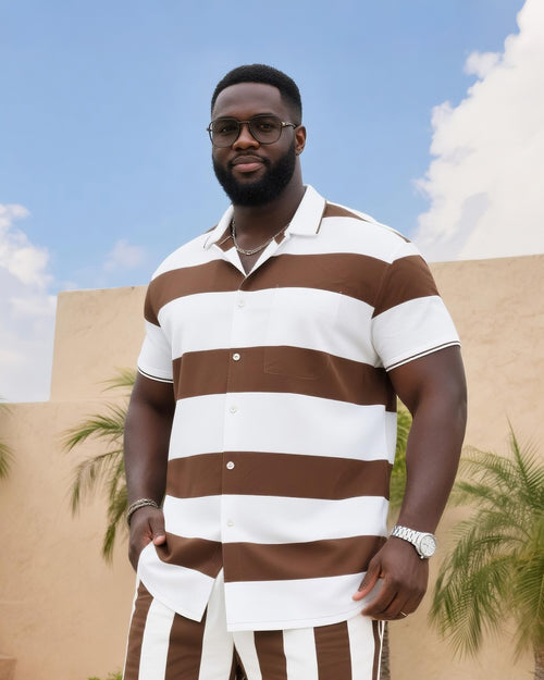 Big & Tall Striped T-Shirt Shorts Set for big men view 2