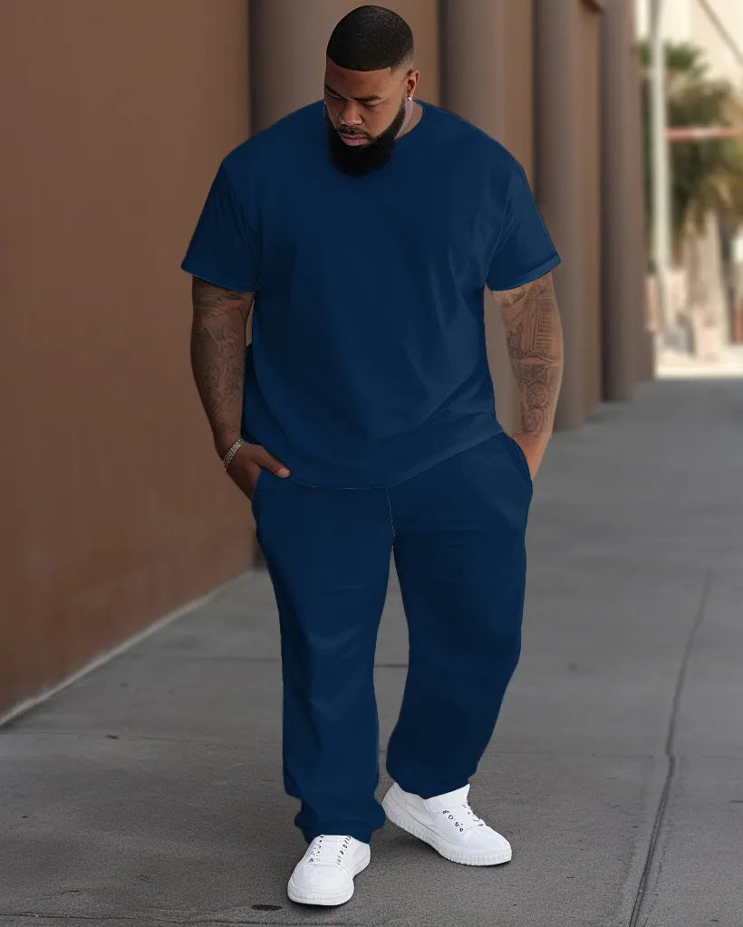 Big & Tall Solid Color T-Shirt Pants Set for big men view 10