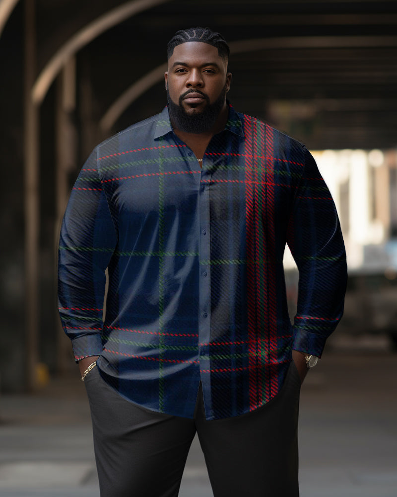 Big & Tall Blue Plaid Long Sleeve Shirt for big men view 1