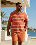 Big & Tall Orange Striped Graphic Polo Shorts Set for big men view 1